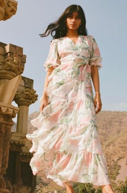 Beulah Liana Floral-print Ruffle-tiered Silk Dress