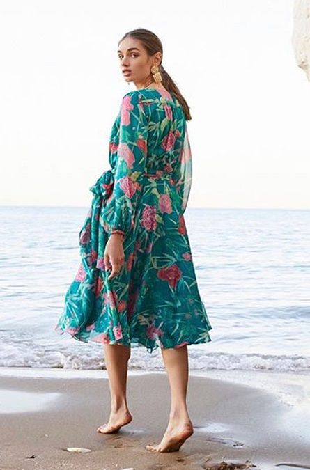 Beulah Nandita Floral-Print Silk-Chiffon Green Dress